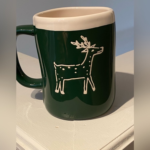 Rae Dunn Merry Christmas Reindeer Double Sided Green Mug - Picture 2 of 3